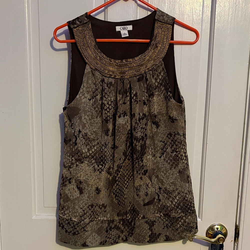 CATO Sleeveless Blouse with Gold/Bronze Accents